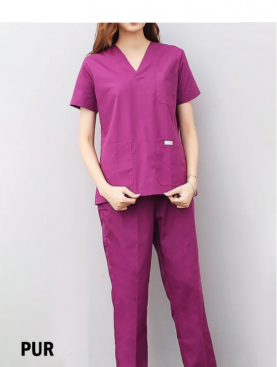 Female Soft Cotton Solid Colour Nurse Suit W/ Pockets